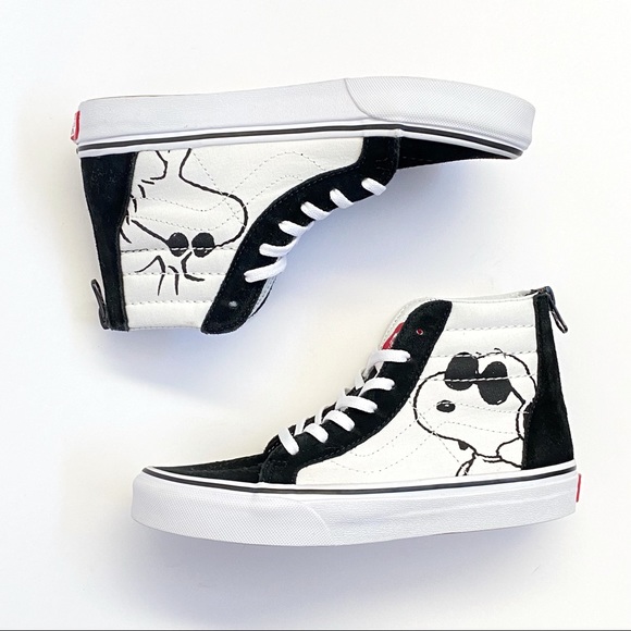 Vans Peanuts Snoopy SK8-hi black suede white canvas high top shoes - Picture 5 of 8